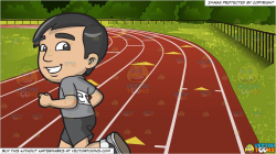 A Shy Guy Running In A Half Marathon and Outdoor Running Track Background