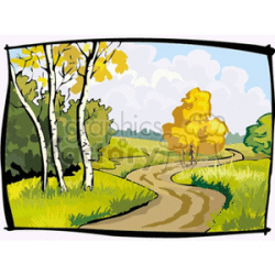 Autumn setting dirt road fields clipart. Royalty-free clipart # 152441