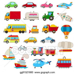 Vector Art - Set of cartoon cars, vehicles, other ...