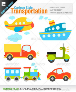 Cartoon Style Transportation #GraphicRiver Vector set of 6 ...