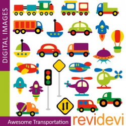 Cute Transportation Clip art (choo choo trains, cars) colorful vehicle  clipart