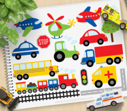 Clipart - Transportation - Trains Planes and Trucks (Primary Colors)