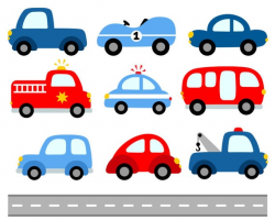 Cute Cars Digital Clip Art, Transportation Clipart, Blue Red Vehicle  Illustration, Fire Truck, Police, Bus, Road - Instant Download - YDC039
