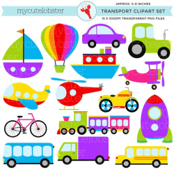 Transport Clipart Set - clip art set of transportation, vehicles, rainbow  transport - personal use, small commercial use, instant download