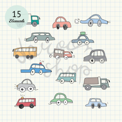 Doodle Car Clipart,Hand Drawn Cars Clip Art,Vehicles and Trucks  Clipart,Transportation Clipart,Digital Clip Art,Instant Download