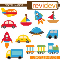 Cute Transportation Clip Art (cars, rockets, boats) vehicle clipart