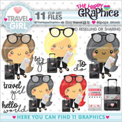Travel Girl Clipart, COMMERCIAL USE, Travel Clipart, Travel ...