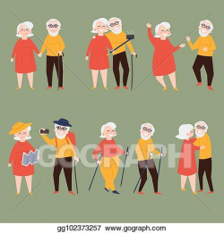 Clip Art Vector - Old couple travel together and make photo ...