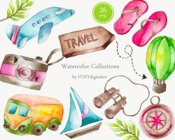 Travel Clipart, Watercolor Clipart, Traveling Clipart ...