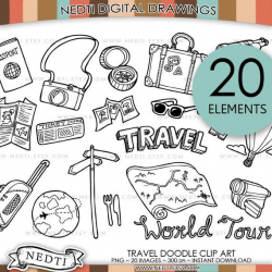 Travel Doodle Clip Art, PNG, Instant Download, Traveling ...