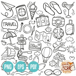 VECTOR EPS Travel Traveling Friends and Family Trip Holidays Summer Doodle  Icons Clipart Scrapbook Set Hand Drawn Line Art Scribble Designs