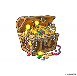 vector opened wooden treasure chest full of golden coins ...