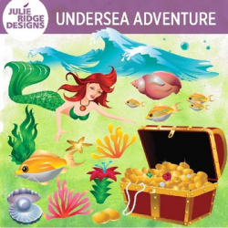 Undersea Clip Art with Mermaid and Treasure