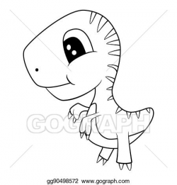 Clipart - Cute black and white cartoon of baby t-rex ...