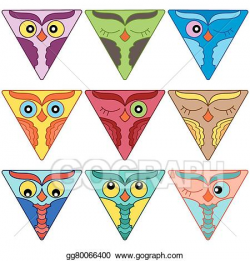 Vector Clipart - Nine cute owl faces in triangle shapes ...