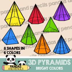 3D Shapes Clip Art: Pyramids Bright Colors, JPEG & PNG, Math Geometry Clip  Art