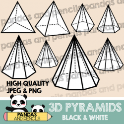 3D Shapes Clip Art: Pyramids Black & White, JPEG & PNG, Math Geometry Clip  Art