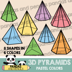 3D Shapes Clip Art: Pyramids Pastel Colors, JPEG & PNG, Math Geometry Clip  Art