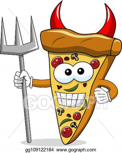 Vector Clipart - Pizza slice cartoon funny devil trident ...