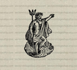 Neptune Poseidon Vector Graphic Instant Download, Trident God of Sea Ocean,  Ancient Mythology Clip Art, Illustration jpeg png eps WEB1728AV