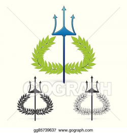 Vector Clipart - Olive branch with trident symbol of greek ...