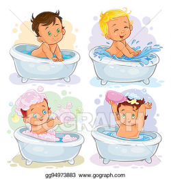Stock Illustration - Small children take a bath. Clipart ...