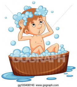 Vector Art - Boy taking bath in wooden tub. EPS clipart ...