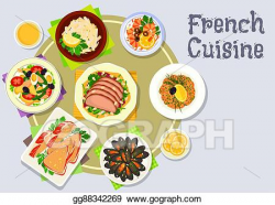 Vector Art - French cuisine dinner dishes icon for menu ...