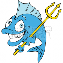 Happy Blue tuna fish hold a pitchfork clipart. Royalty-free clipart # 377356