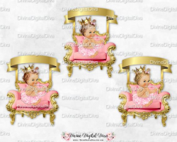 Ballerina Pink Gold Chair Banner Tutu Crown Pearl Necklace | Vintage Baby  Girl Light Skin Tones | Clipart Instant Download
