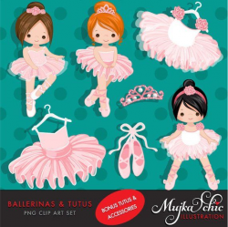 Ballerina Clipart with cute characters, pink tutu, ballet ...