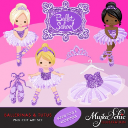 Ballerinas and Tutus Purple Glitter Clipart with cute ...
