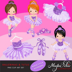Ballerinas and Tutus Purple Glitter Clipart with cute characters, purple  tutus, ballet shoes Graphics Instant Download Ballerina Graphics.