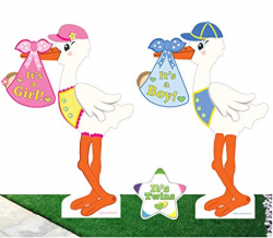 Cute News Welcome Home Outdoor Baby Twin Stork Yard Signs with It's Twins  Star Announcement Kit - Newborn Birth Lawn (Boy and Girl) Shower Pink and  ...
