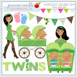 Strollin Double Boy and Girl V2 Cute Digital Clipart for Commercial or  Personal Use, TWIN BOY and Girl Clipart, Twins Stroller