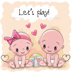 Two Cute Cartoon babies boy and girl | Handout Design ...