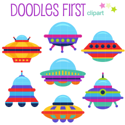 Colorful UFO Clip Art Set