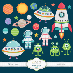 Outer Space Clipart Set, 23 PNG images, planets, rocket ...