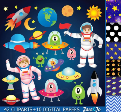 42 Space clipart , Outer Space Clipart , Astronauts clipart ,Space Clip Art  Rocket UFO Alien Spaceship planet stars clipart Instant DOWNLOAD