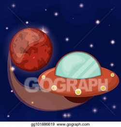 EPS Vector - Planet mars with ufo flying. Stock Clipart ...