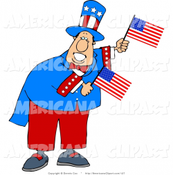 Americana Clip Art of Uncle Sam Waving Two American Flags by ...