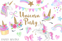 Watercolor Unicorn Party Clipart ~ Graphics ~ Creative Market