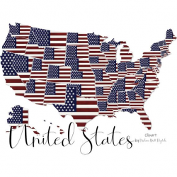 USA clip art, American flag states, USA States, 50 State graphics, America  map, State illustration, United States of America, 4th of July