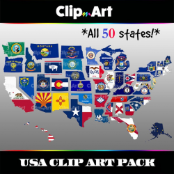 USA Map Clip Art Pack - 50 State Flags, California, Texas, Washington, New  York, 50 States, United States, Country, States, City, Geography