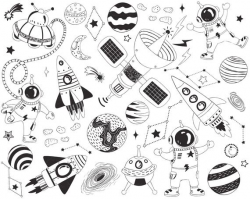 Cute Doodle Outer Space Set, Outer Space ClipArt, Universe ...