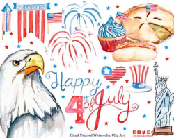 4th of July Clipart, July 4th Clipart, Fourth of July Digital Paper, USA  Clipart, Independence Day Clipart, 4th July Party, watercolor clip