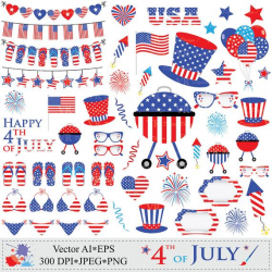 4th of July Clipart, Patriotic Clip Art, USA Clipart, Stars and Stripes  Clip Art, Independence Day Clipart, Instant Digital Vector Download