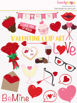 Valentine love hearts clipart, red roses, valentine's day, romance, love  symbols, be mine, cupid, celebrate, digital PNG clip art (LC73)