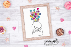 Be Happy SVG | Flowers in Vase | Bouquet Drawing Clip Art