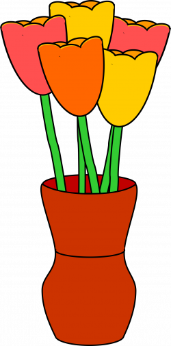 Clipart - Brown vase with multicolored tulips
